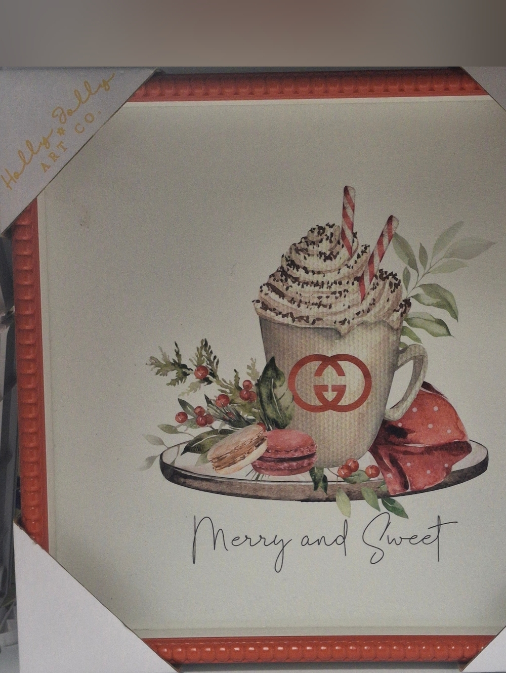 12"x12" Merry and Sweet Gucci Decorative Wall Art - Hot Cocoa & Macarons